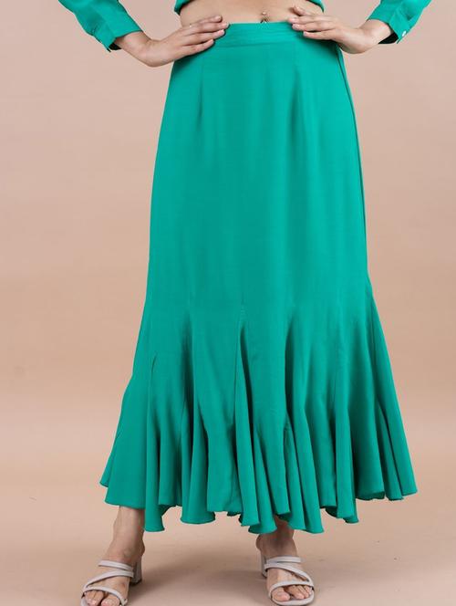women green crepe flared skirt - 21530182 -  Standard Image - 0