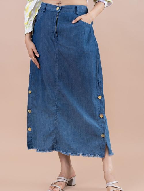 women blue denim a-line skirt - 21530183 - Standard Image - 0