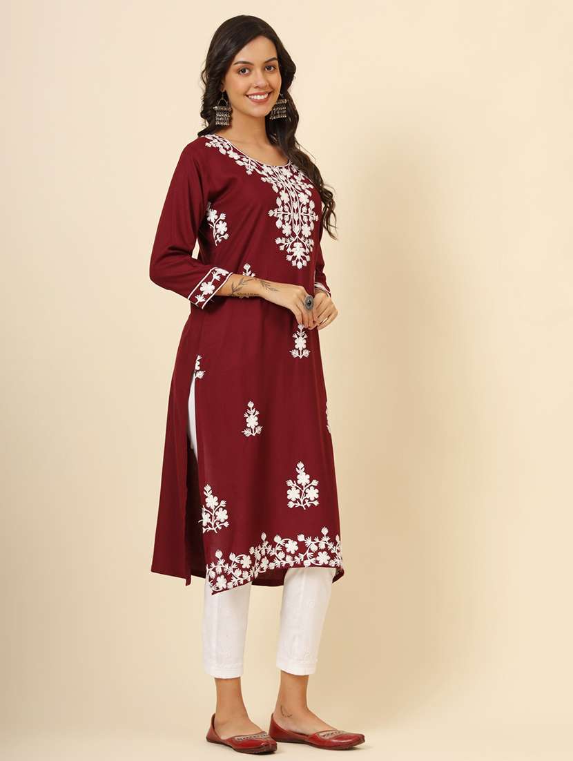 women three quarter sleeves chikankari kurta - 21530231 -  Standard Image - 2