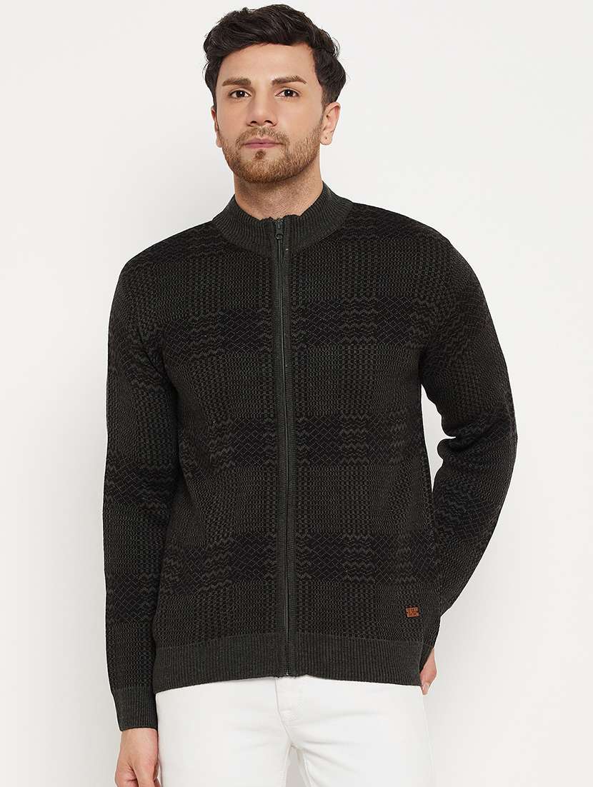 men self design long sleeve cardigan sweater