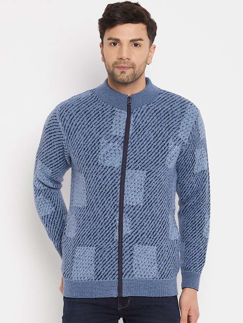 men self design long sleeve cardigan sweater