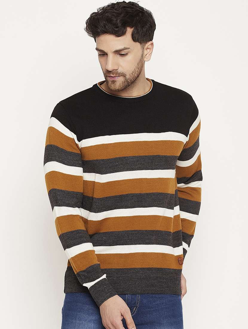 men striped long sleeve pullover sweater