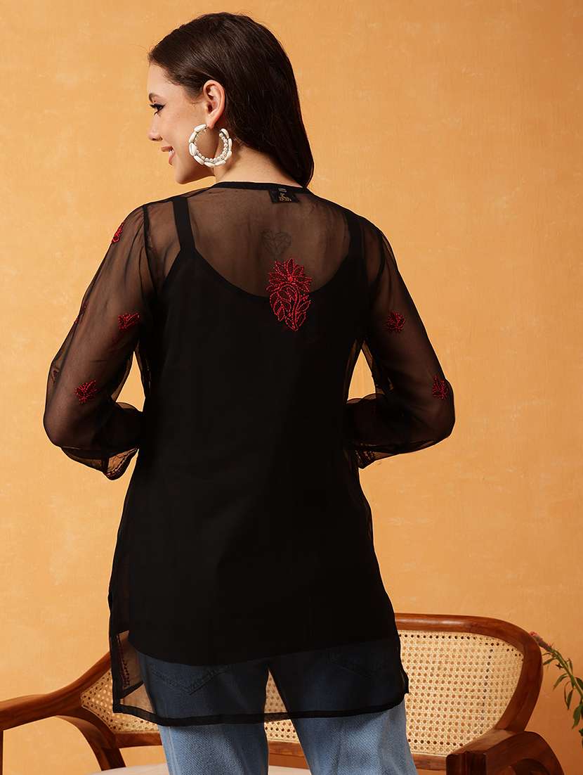 women black chikankari straight kurti - 21530457 -  Standard Image - 2