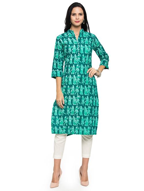 women printed three quarter sleeves straight kurta - 21530896 -  Standard Image - 0