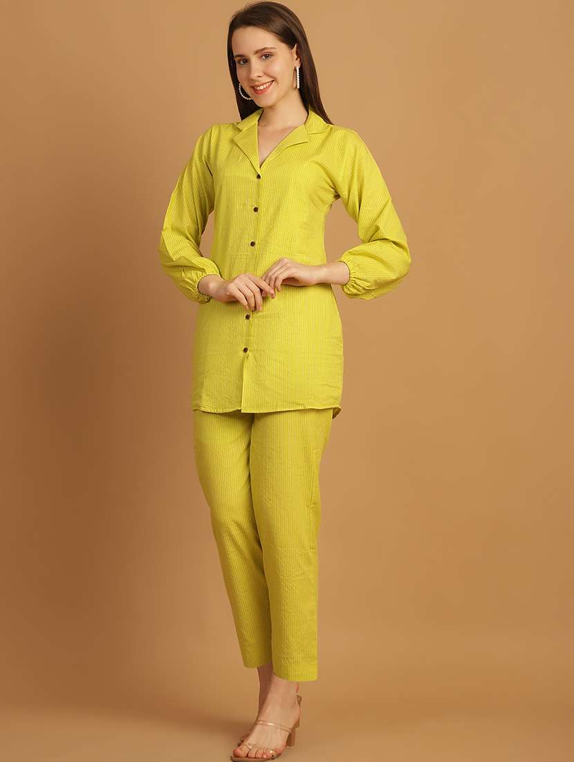 women lime solid shirt and trouser co-ord set - 21531118 -  Standard Image - 2