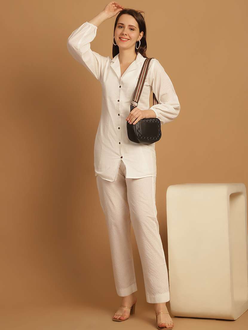 women white solid shirt and trouser co-ord set