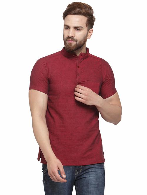 men solid cotton short kurta - 21531167 -  Standard Image - 0