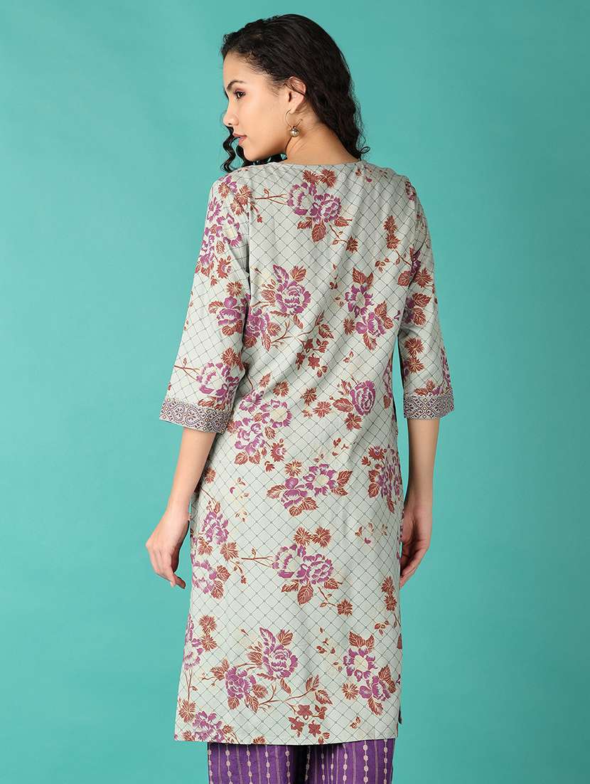 women three quarter sleeve straight kurta - 21531459 -  Standard Image - 2