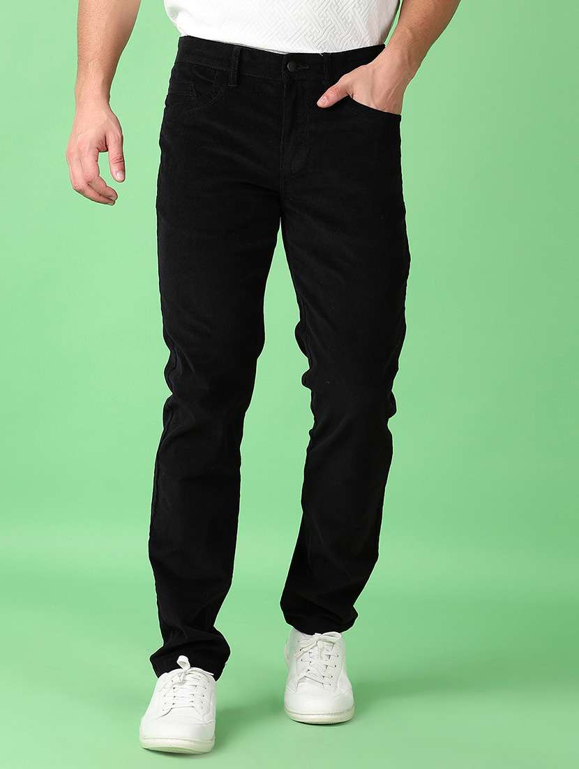 Men Mid Rise Solid Corduroy