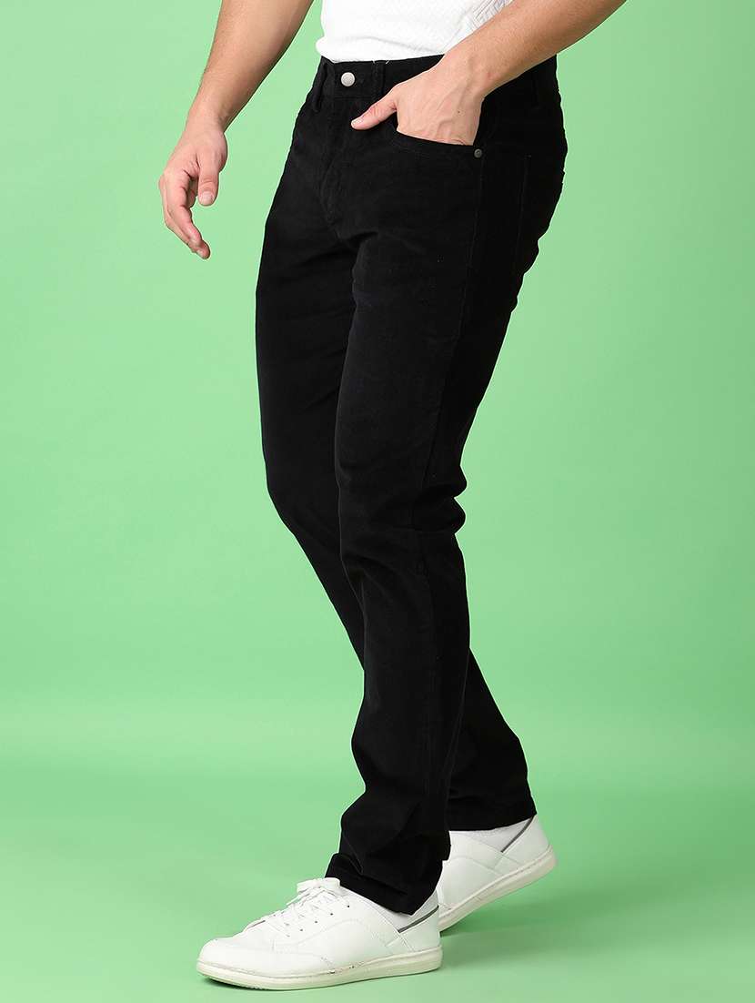Men Mid Rise Solid Corduroy