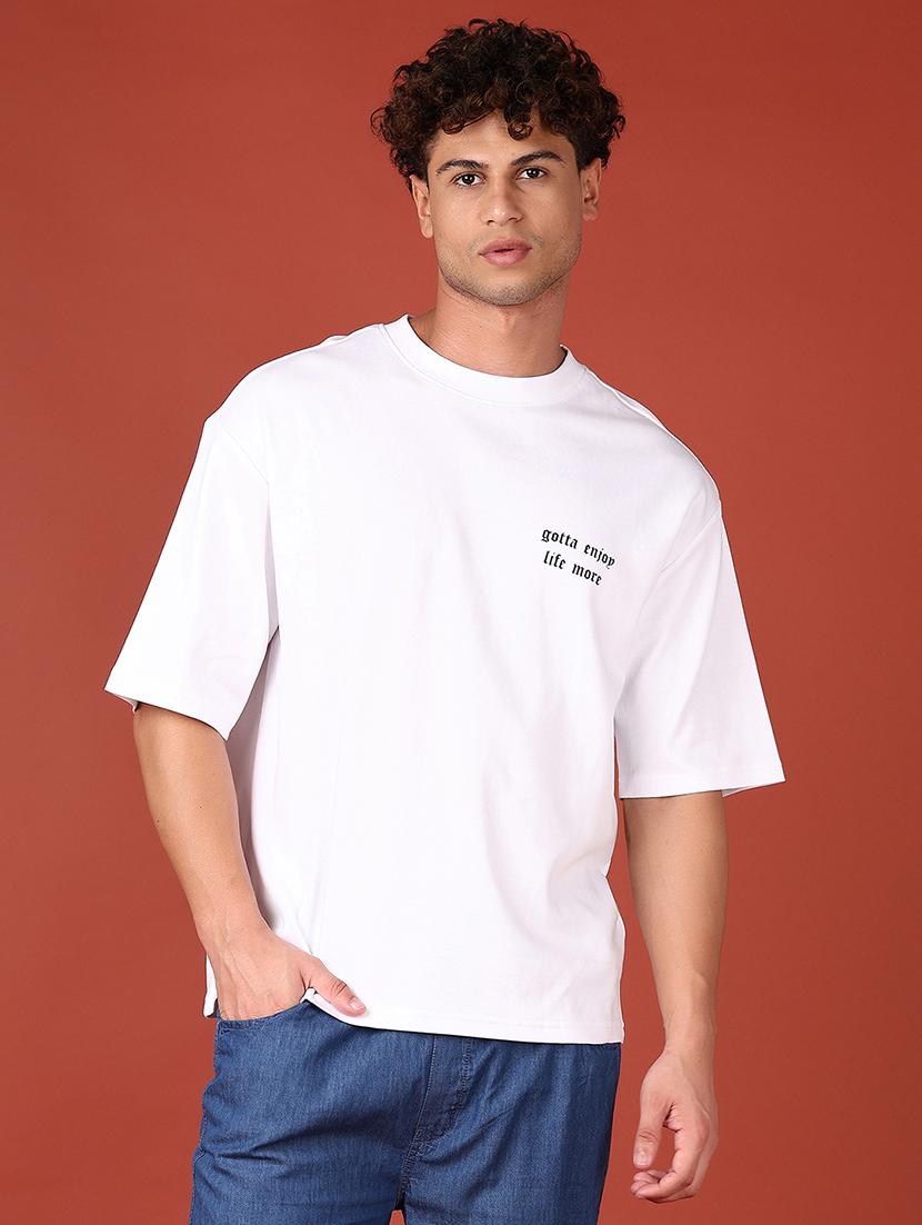white cotton front print tshirt