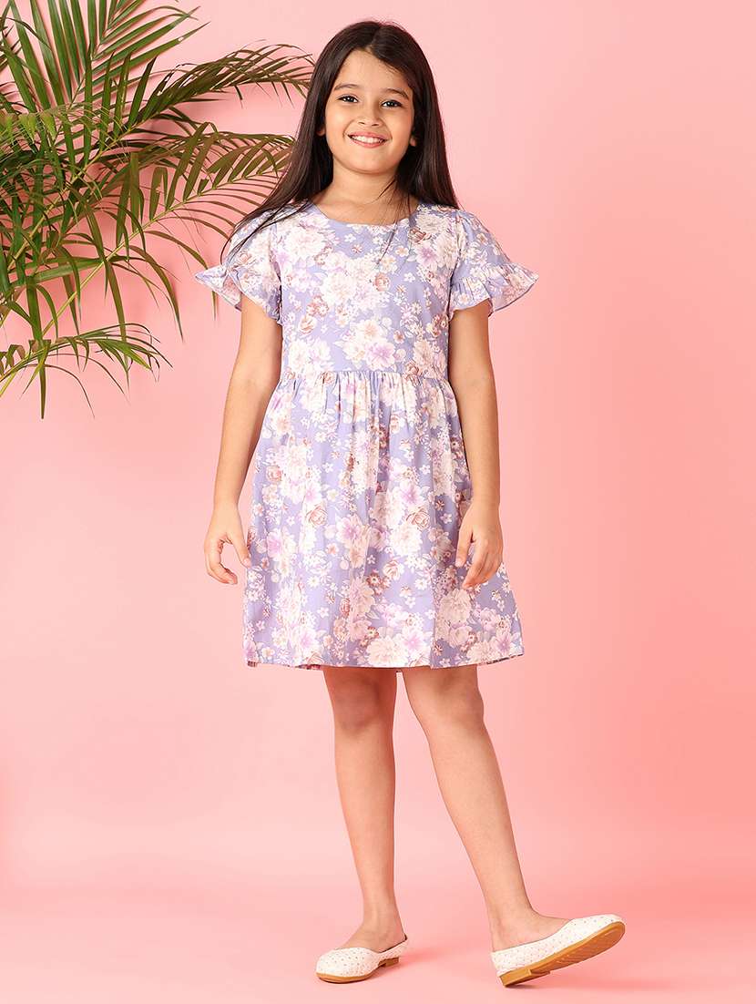 girls printed round neck cotton frock