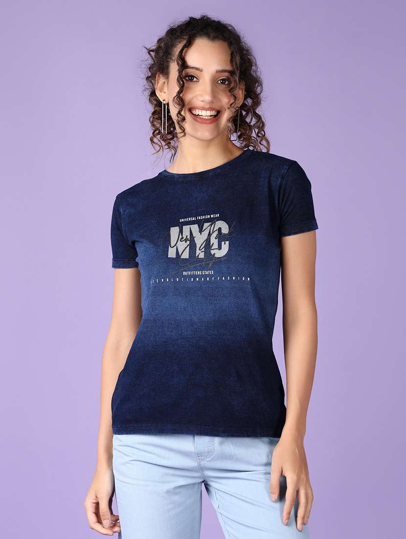 women front print round neck t-shirt