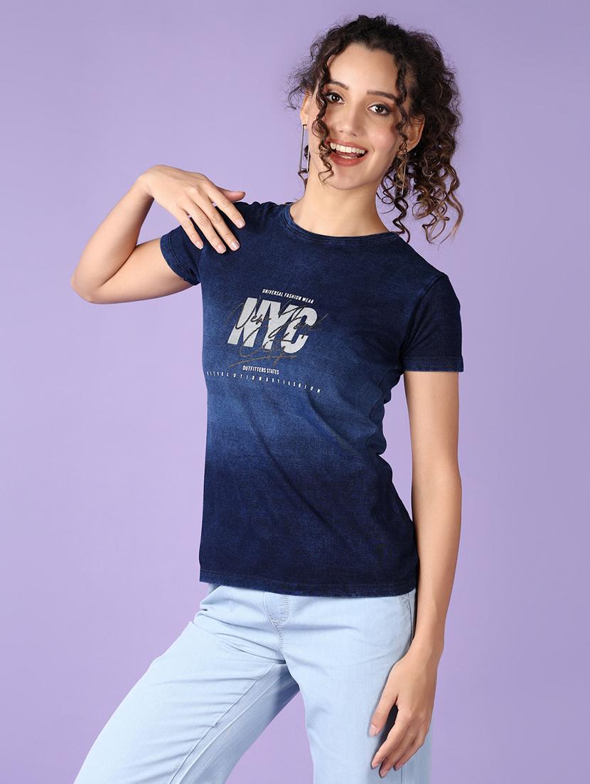 women front print round neck t-shirt - 21531559 - Standard Image - 2