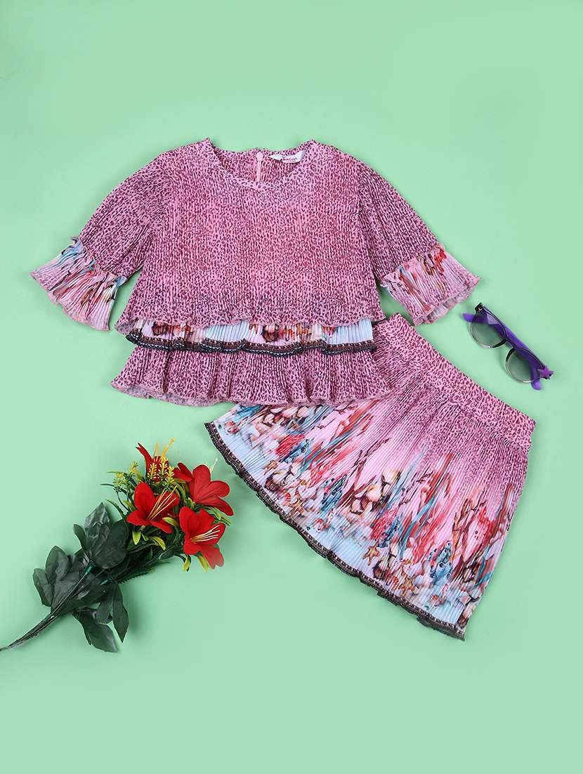 girls pink printed skirt stop
