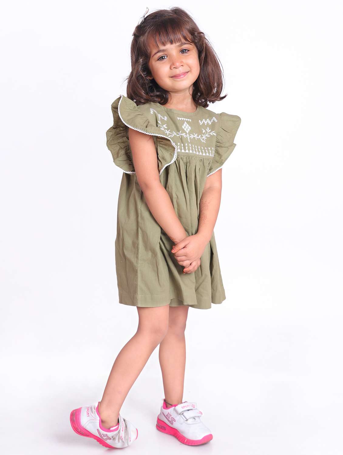 girls green embroidered fit & flare dress - 21531686 - Standard Image - 2