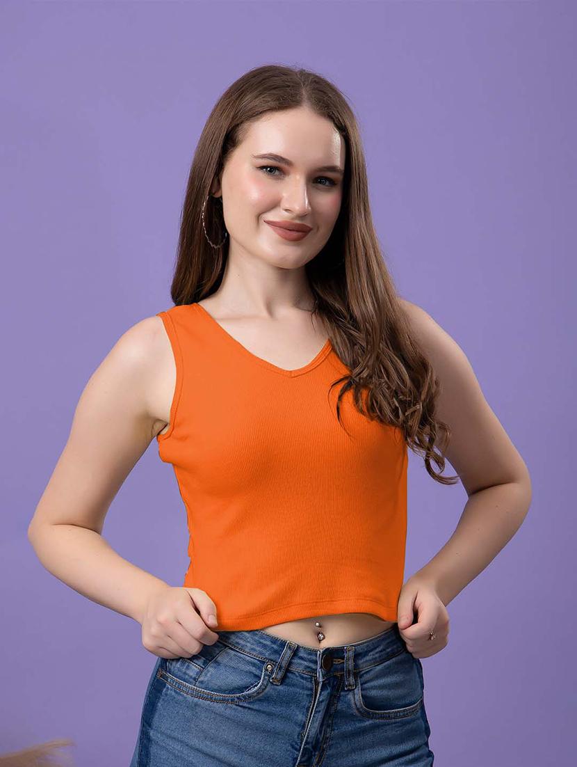 women solid sleeveless crop top - 21531758 - Standard Image - 2