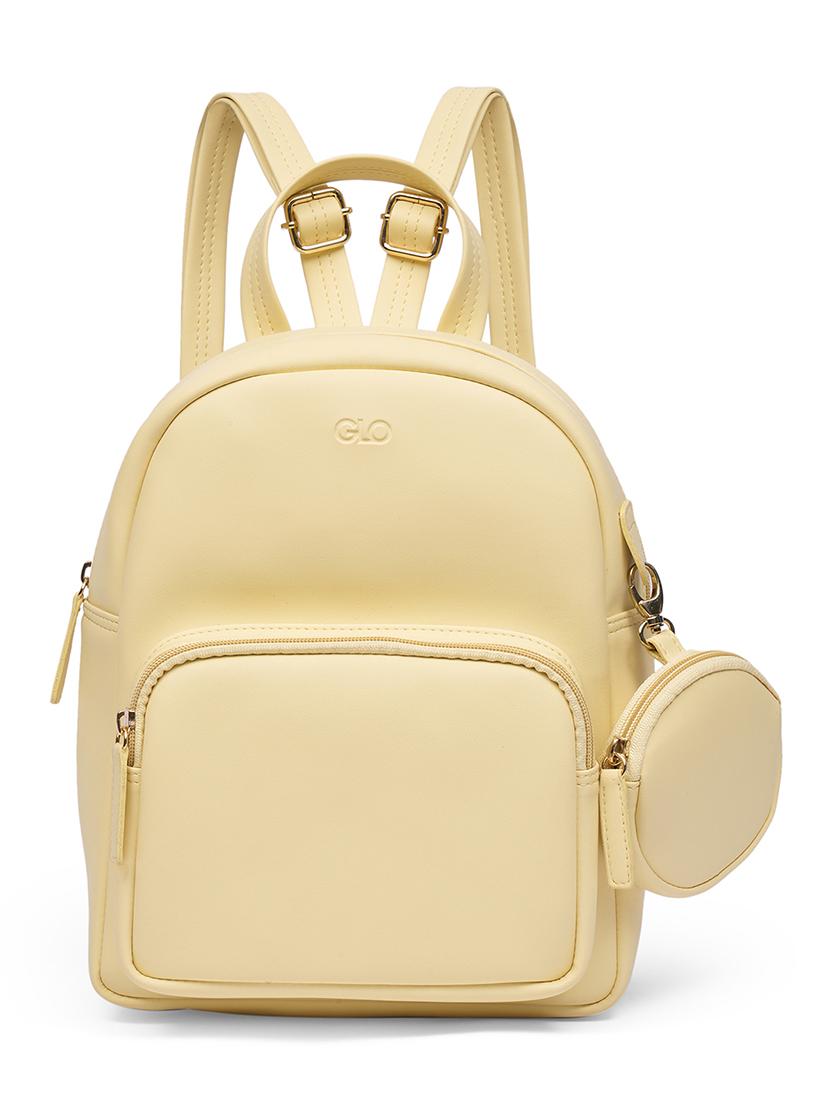 globus women yellow vegan leather ergonomic strap small backpack with pouch - 21531772 -  Zoom Image - 0