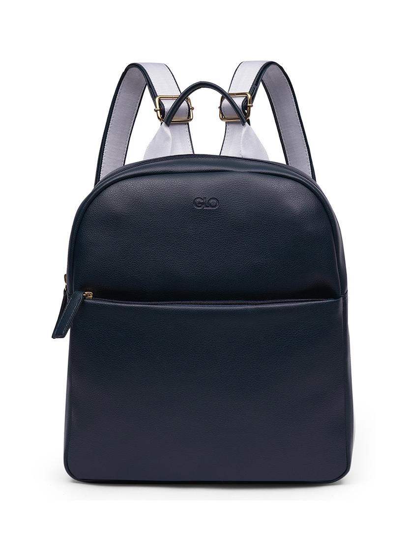 globus women navy blue vegan leather textured medium backpack with up to 13 inch laptop size - 21531773 - Zoom Image - 0