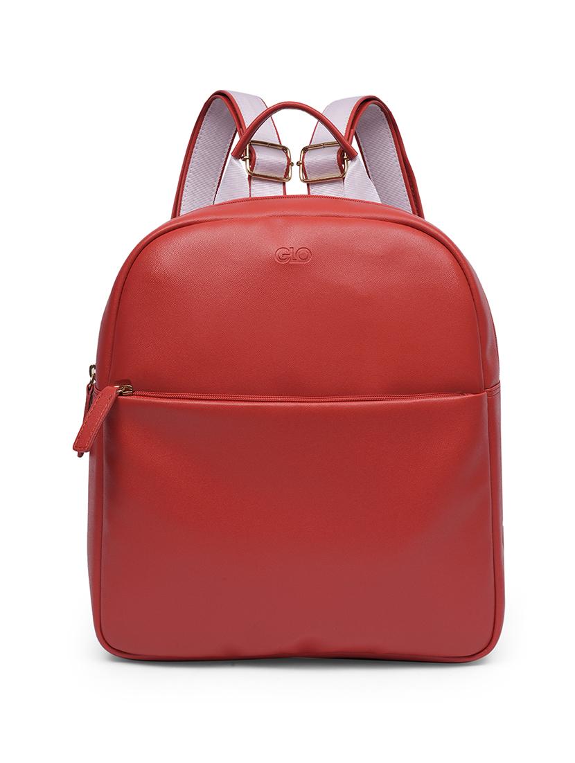 globus women red vegan leather textured medium backpack with up to 13 inch laptop size - 21531774 - Zoom Image - 0