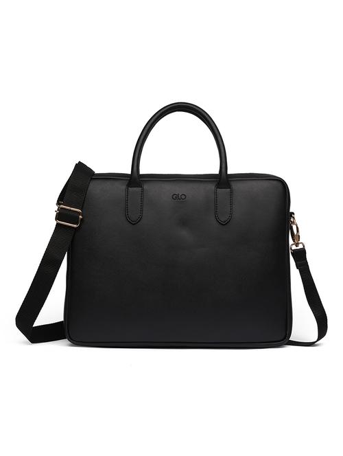 globus women black vegan leather 15 inch laptop bag with detachable strap & 2 inner pockets - 21531784 - Standard Image - 0