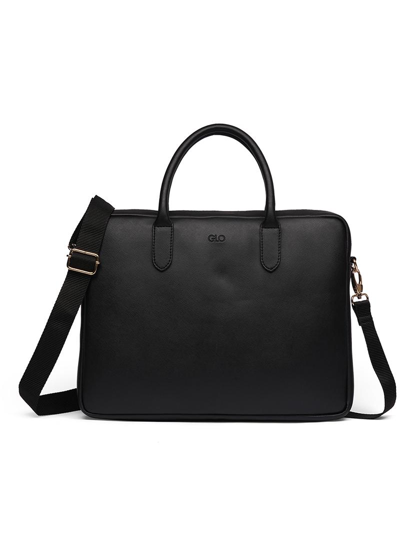 globus women black vegan leather 15 inch laptop bag with detachable strap & 2 inner pockets - 21531784 - Zoom Image - 0