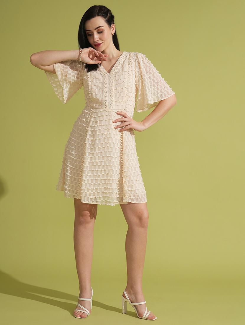 globus women white self design flutter sleeves lace insert a-line mini party dress - 21531923 - Zoom Image - 0