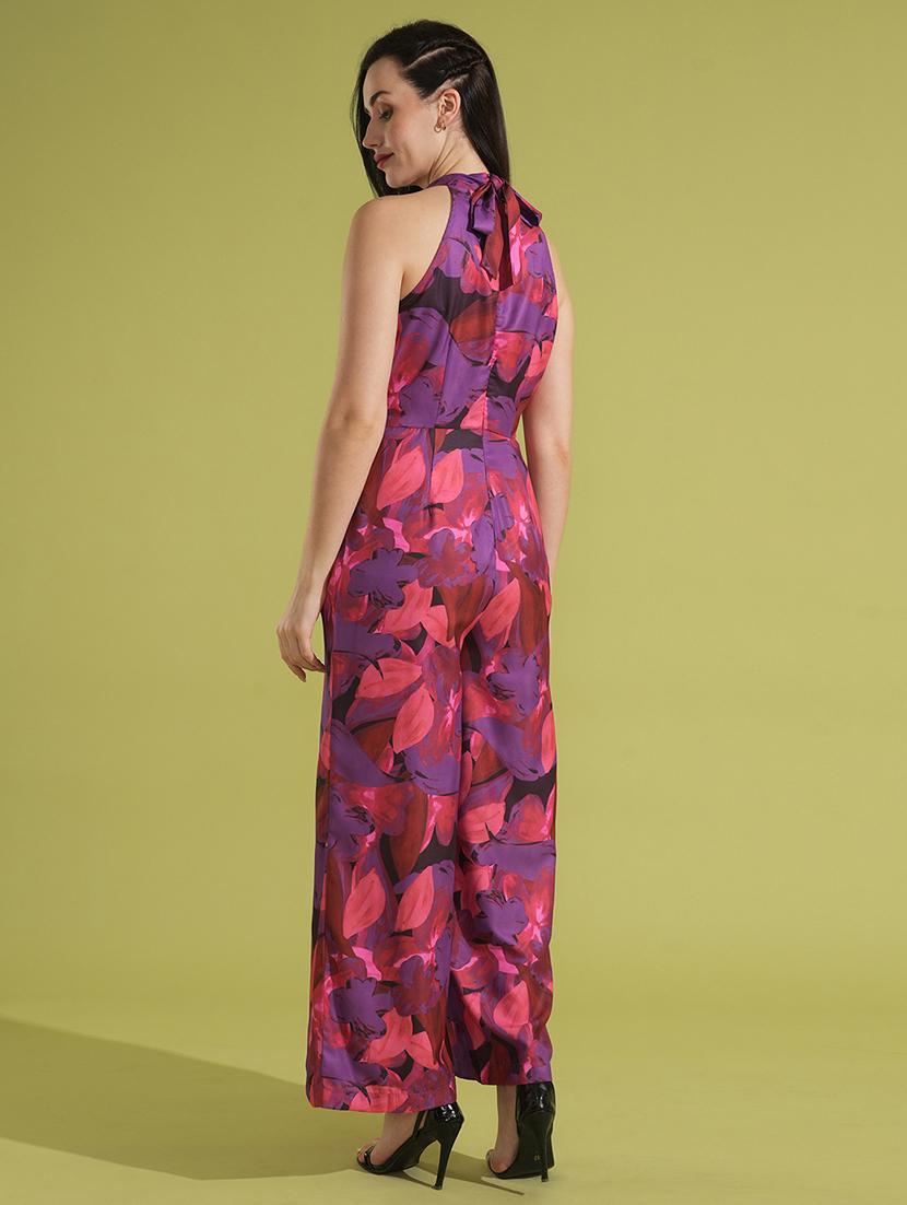 globus women multi floral printed tie-up halter neck party jumpsuit - 21531924 - Standard Image - 2