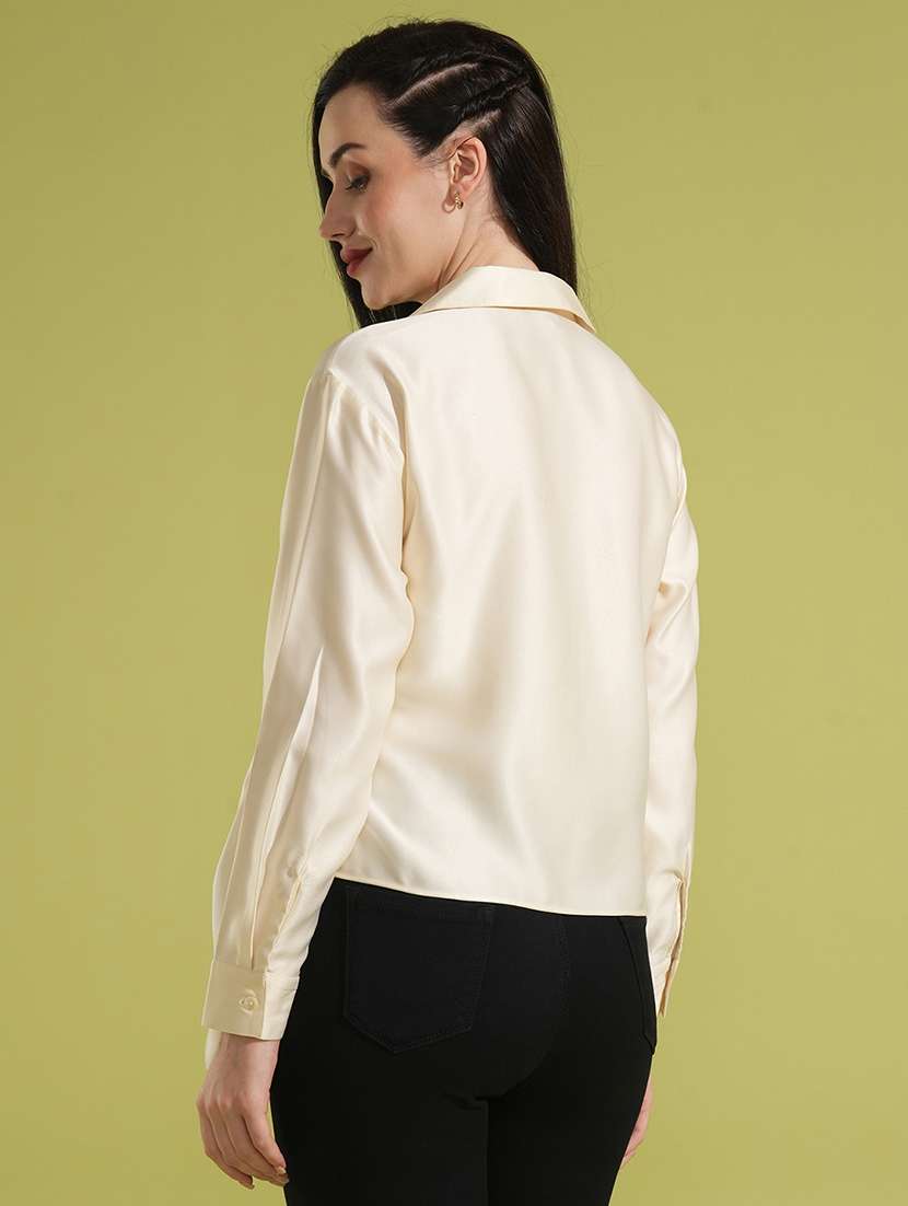 globus women white solid shirt collar cuffed sleeves twisted buckle detail shirt style party top - 21531937 -  Standard Image - 2