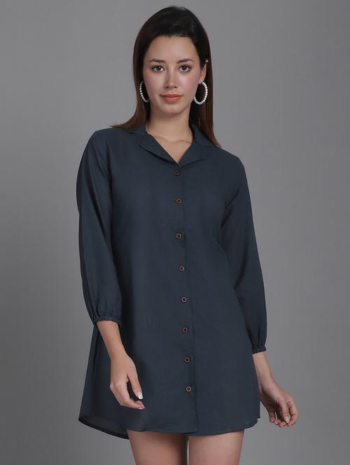 women solid collared shirt dress - 21531945 -  Standard Image - 0