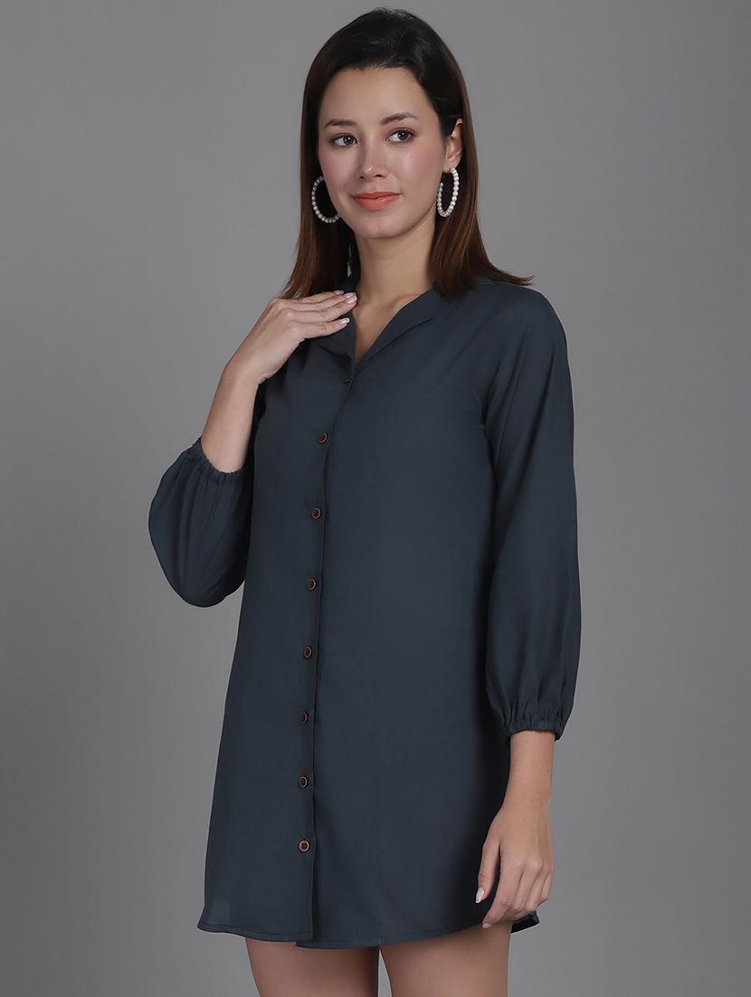 women solid collared shirt dress - 21531945 - Standard Image - 2