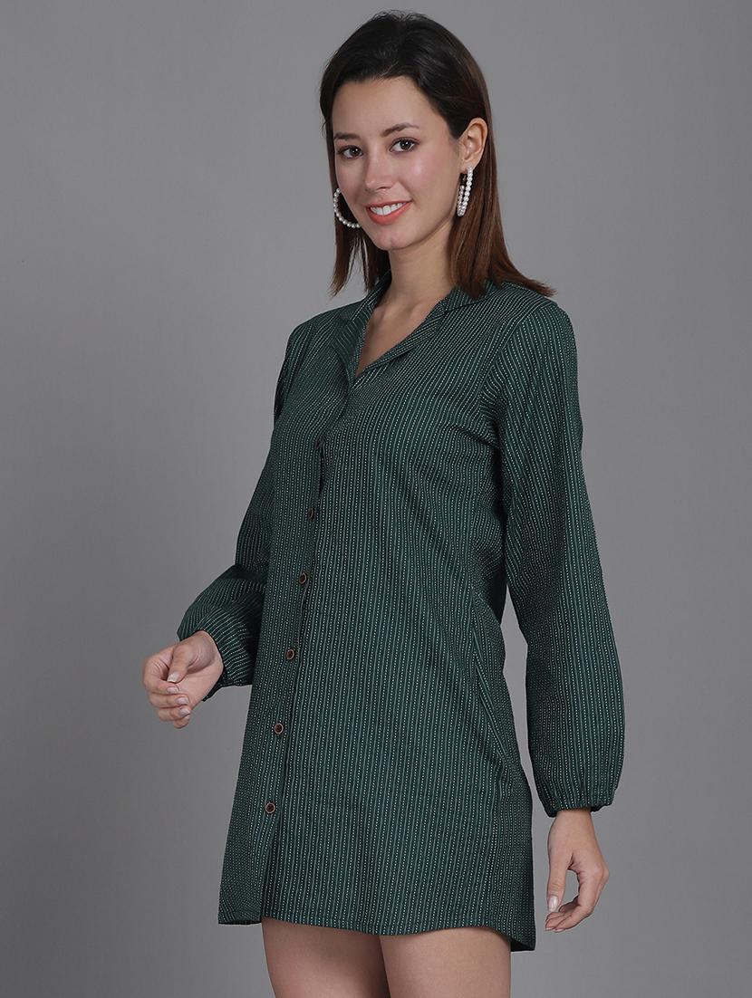 women striped lapel neck shirt dress - 21531950 - Standard Image - 2