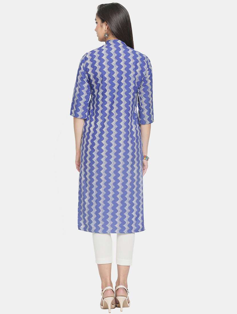women chevron mandarin neck straight kurta - 21531970 -  Standard Image - 2