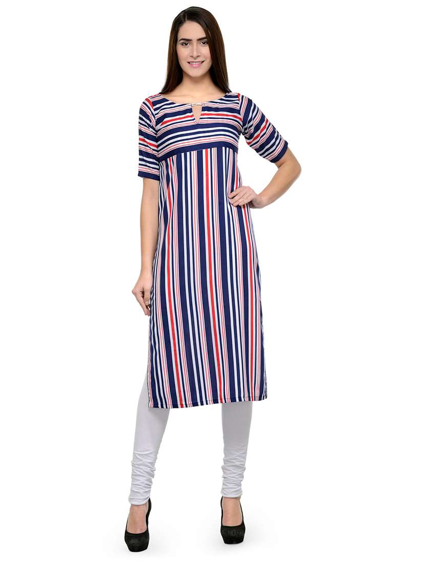 women stripes key hole neck straight kurta