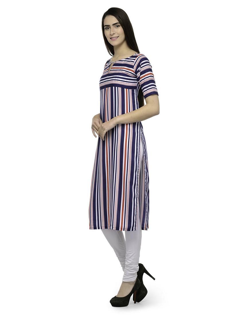 women stripes key hole neck straight kurta - 21531971 -  Standard Image - 2