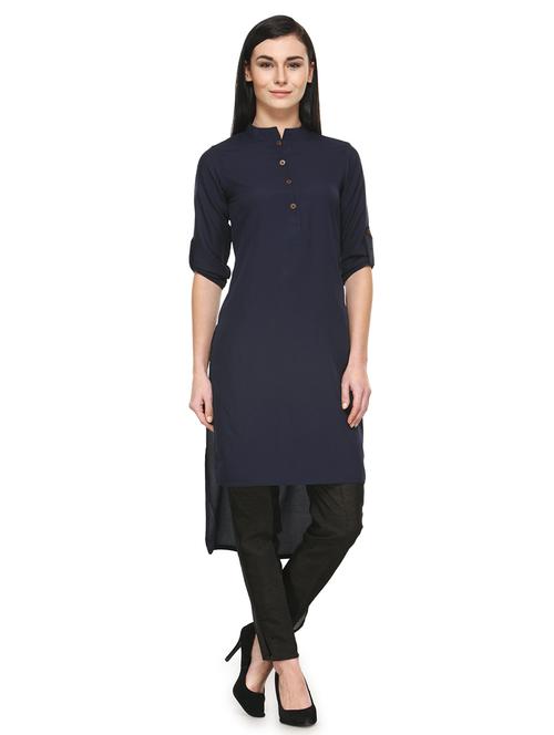 women solid mandarin neck high-low kurta  - 21531974 -  Standard Image - 0