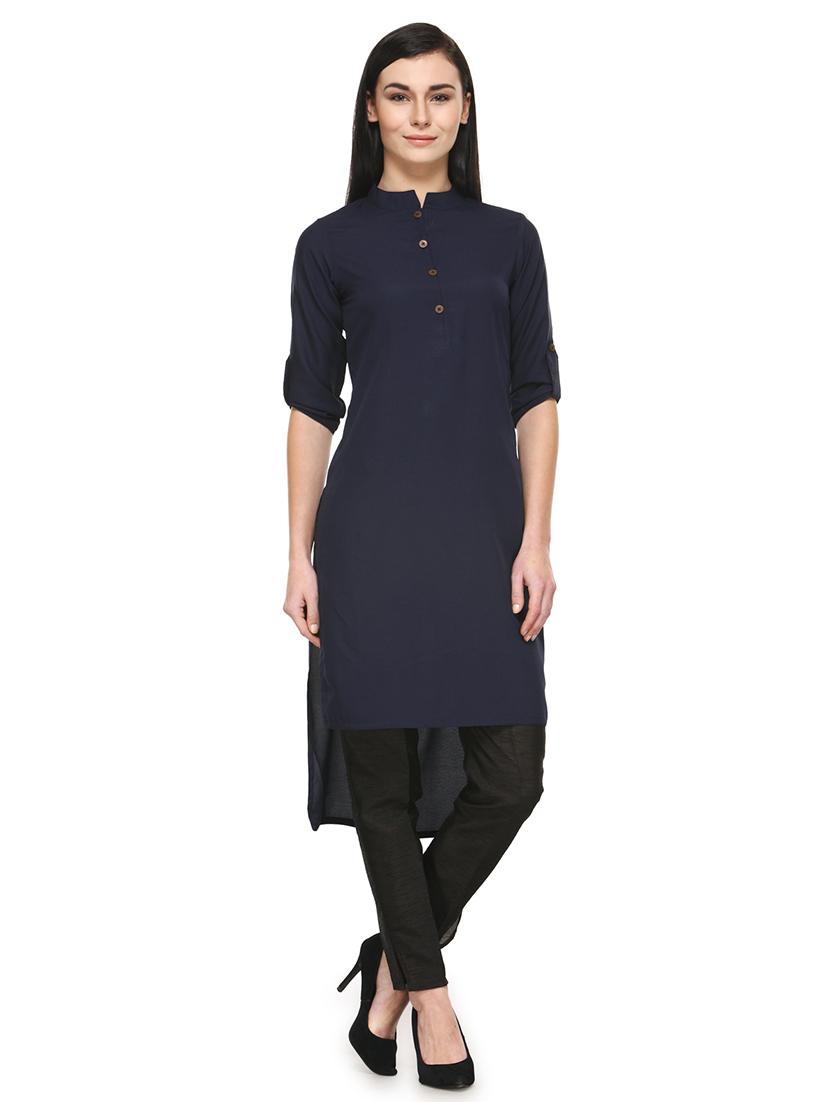 women solid mandarin neck high-low kurta  - 21531974 -  Zoom Image - 0