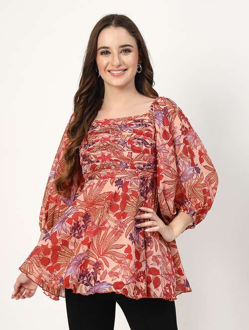women pink printed peplum top - 21532010 -  Standard Image - 0