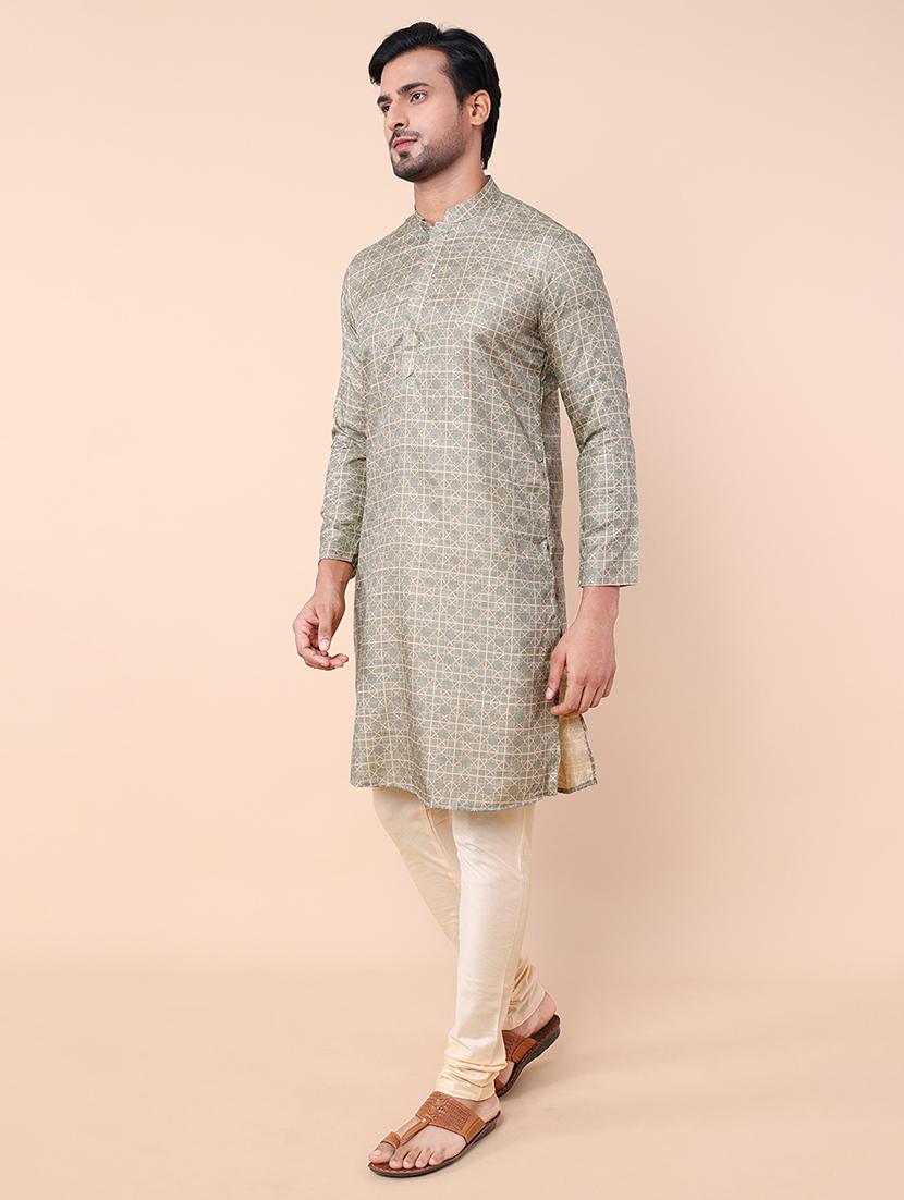 men mandarin neck printed long kurta - 21532189 - Standard Image - 2