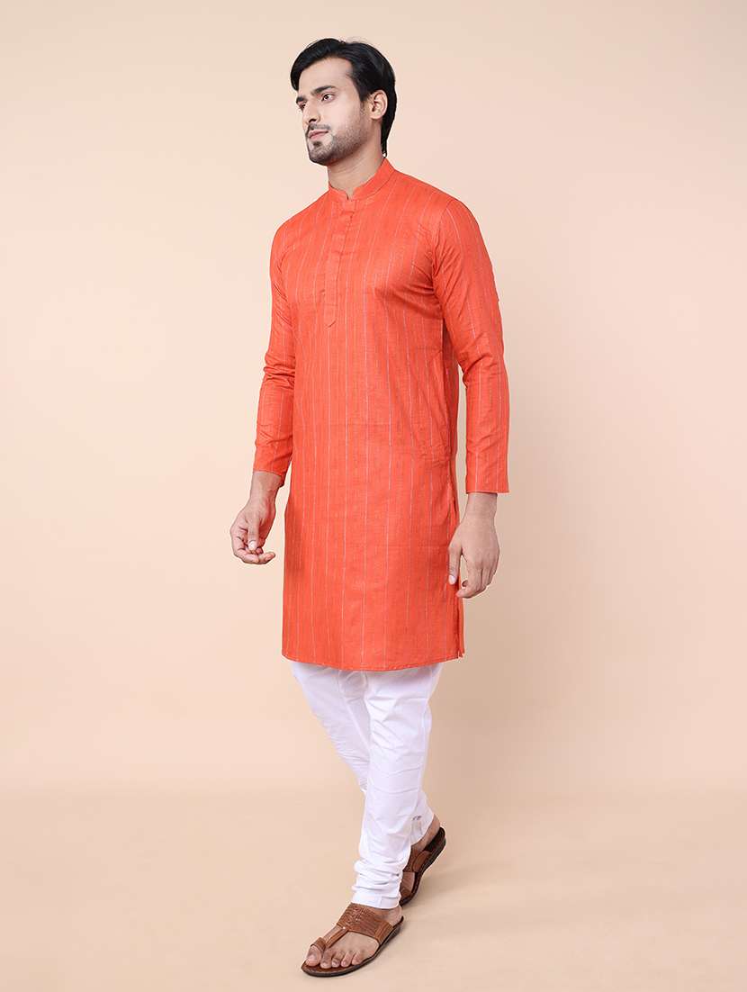 men mandarin neck striped long kurta - 21532191 - Standard Image - 2