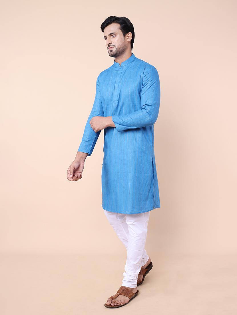 men mandarin neck striped long kurta - 21532193 - Standard Image - 2