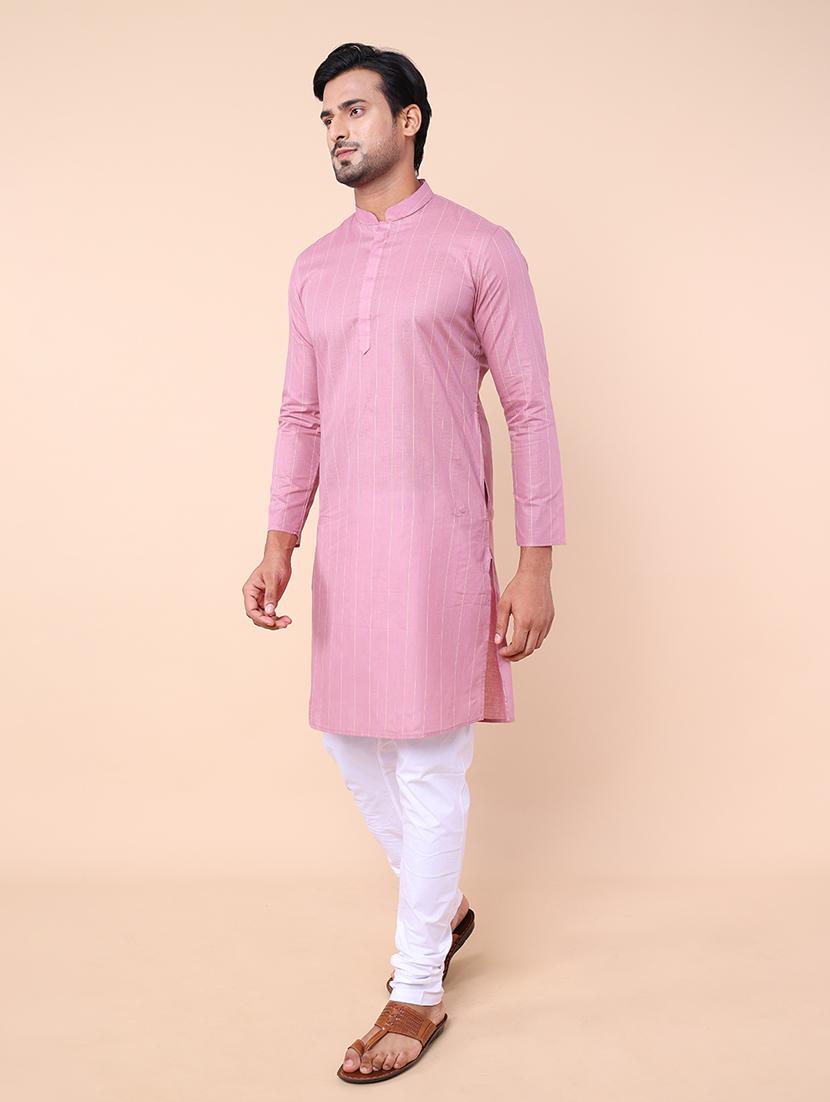 men striped mandarin neck cotton kurta - 21532195 - Standard Image - 2