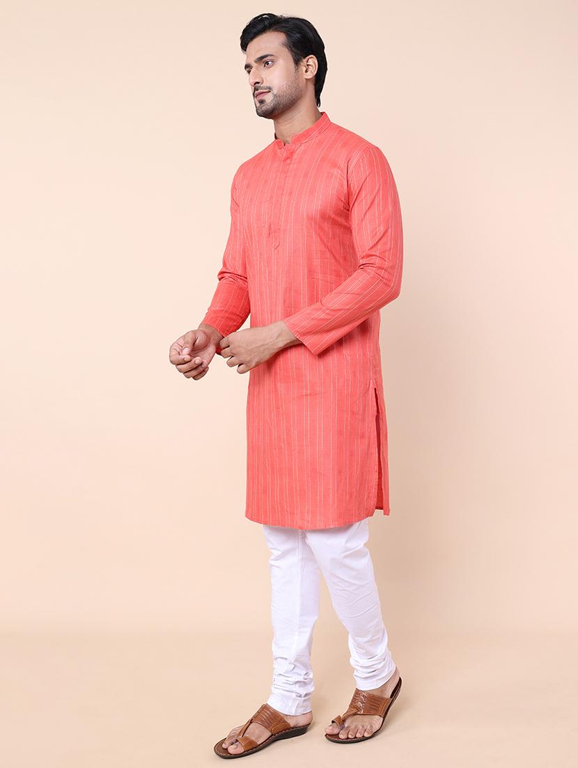 men striped mandarin neck long kurta - 21532199 - Standard Image - 2