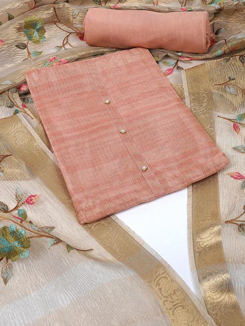 women peach self design unstitched suit set - 21532226 - Standard Image - 0