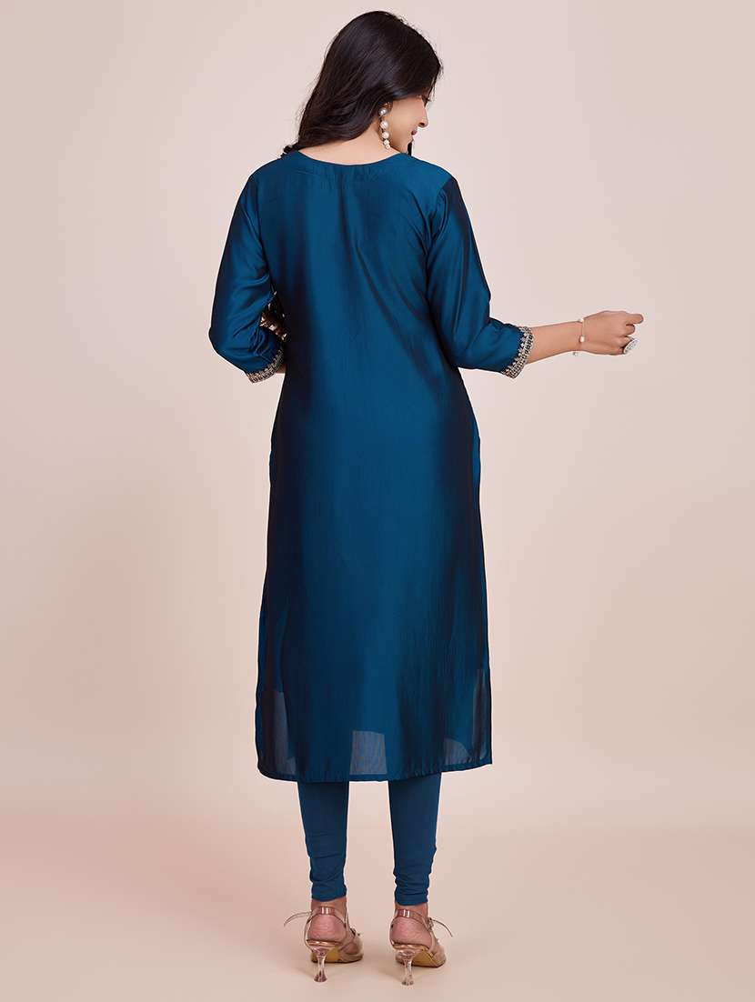 women self design round neck straight kurta - 21532232 - Standard Image - 2