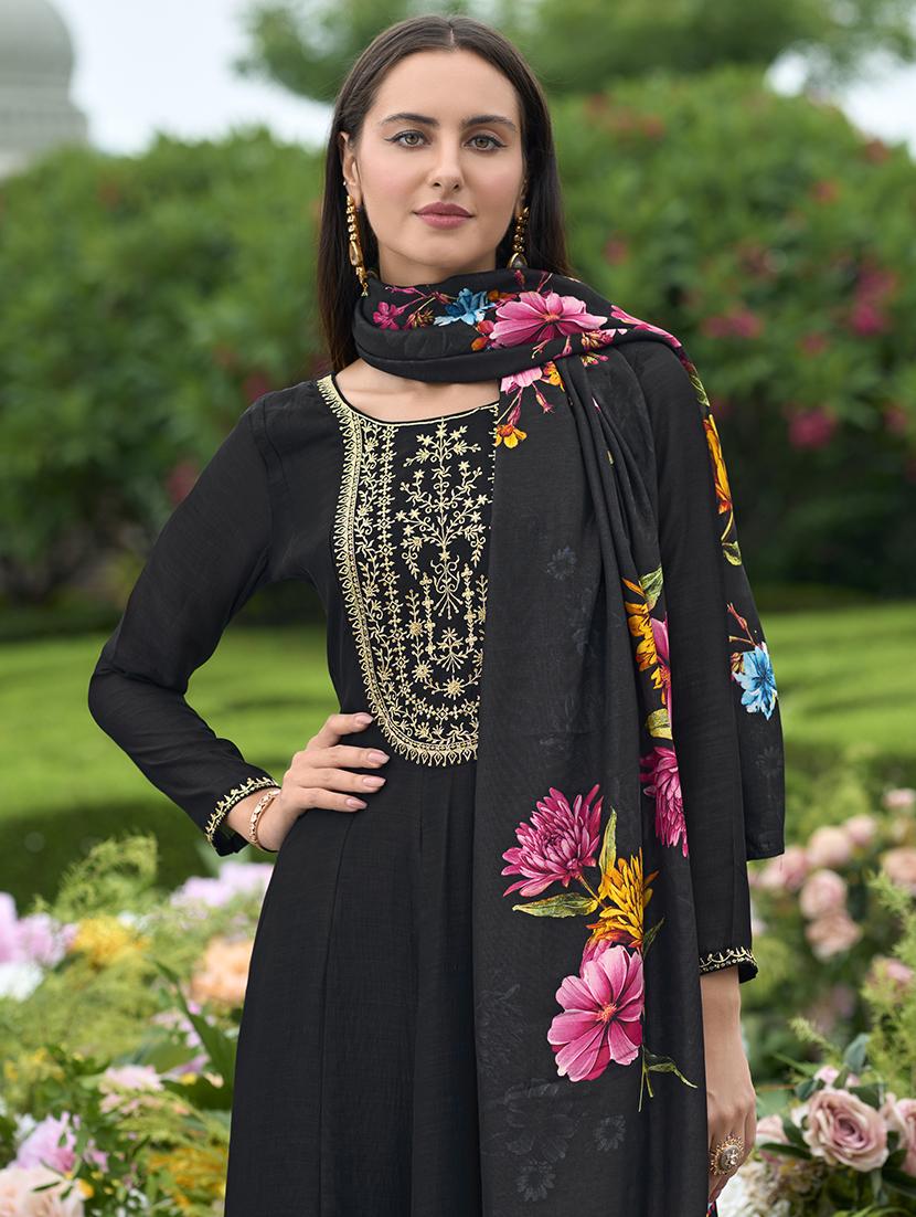 women black long sleeve kurta pant with dupatta set - 21532267 - Standard Image - 2