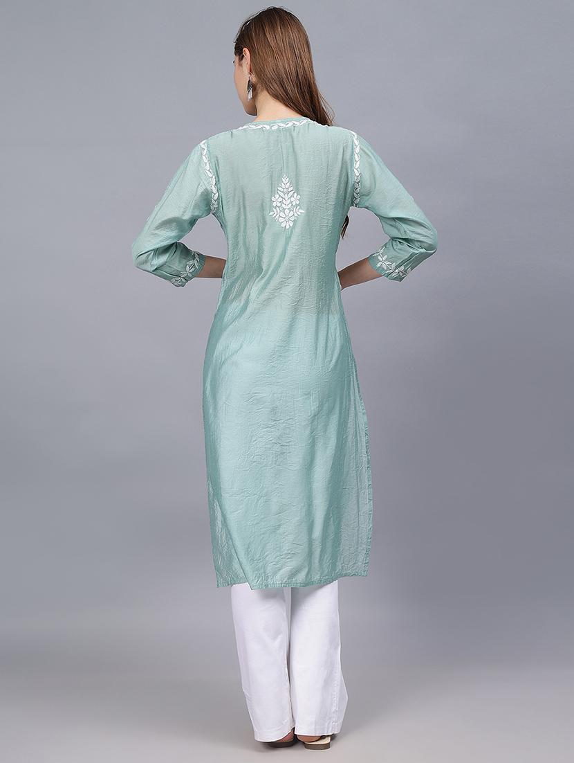women three quarter sleeves chikankari kurta - 21532287 - Standard Image - 2