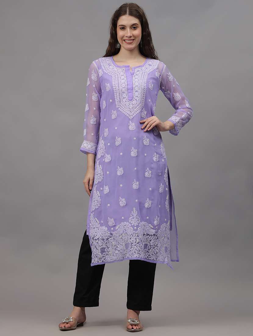 women three quarter sleeves chikankari kurta