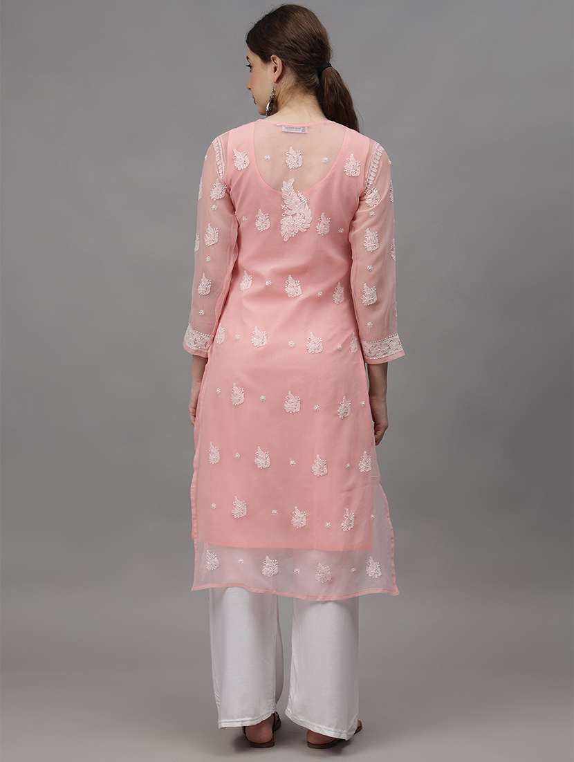 women three quarter sleeves chikankari kurta - 21532296 -  Standard Image - 2