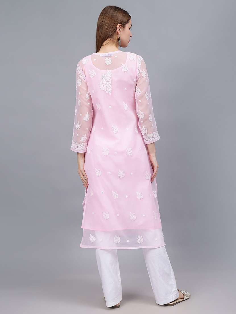 women three quarter sleeves chikankari kurta - 21532297 - Standard Image - 2